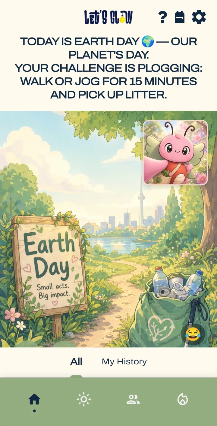 Jojo zum Earth Day: 15 Minuten gehen oder joggen und dabei Müll sammeln. Illustration von Jojo im Park.