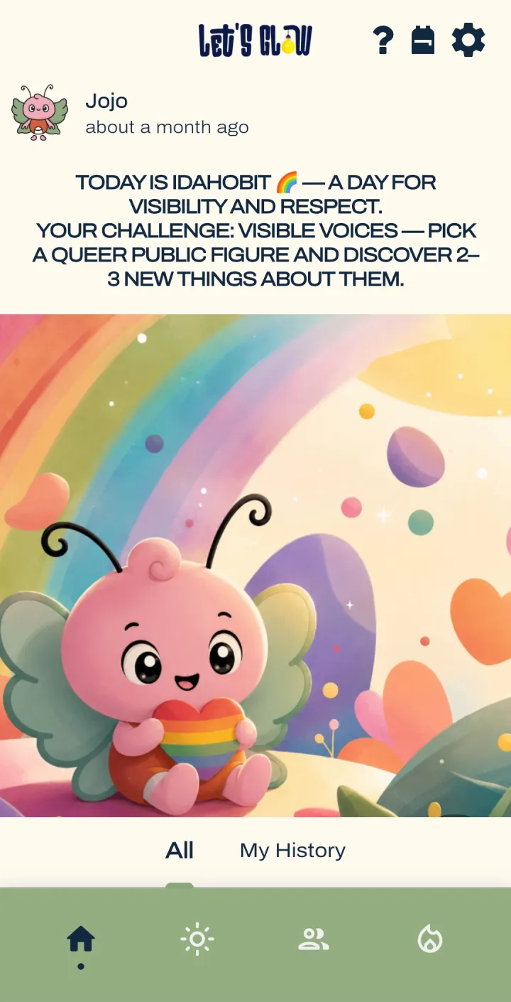 Jojo zum IDAHOBIT: Entdecke zwei, drei neue Dinge über eine queere Persönlichkeit. Illustration mit Regenbogen.